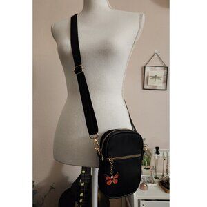Monarch Butterfly Charm Cross Body Bag Purse Small Black
